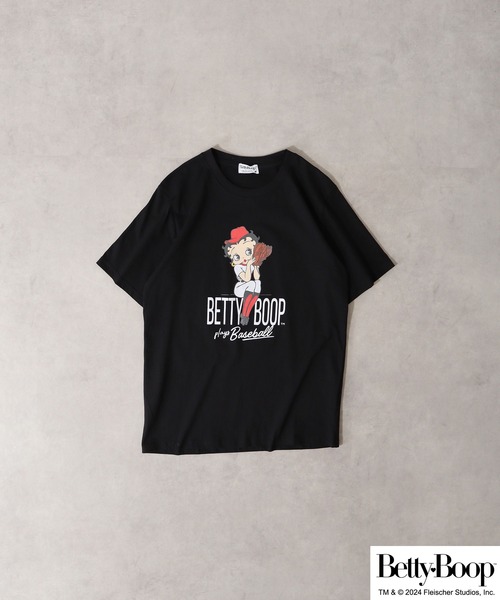 BETTY BOOP（ベティ・ブープ）の「BETTY BOOP（TM） プリント半袖Tシャツ 野球柄（Tシャツ/カットソー・メンズ・ブラック/ライトオレンジ系/アイボリー/チャコール/ホワイト/ライトカーキ・M/L/LL）」の9枚目の写真