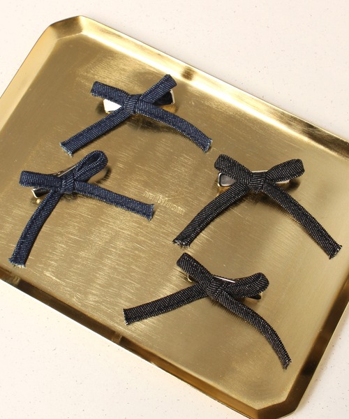 2個セット/デニムリボン/ロングリボン/クリップピン（ヘアピン