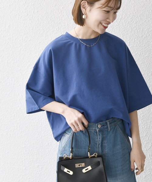 SHIPS any(シップス エニィ)の「【WEB限定】SHIPS any:〈洗濯機可能〉インレイ ハーフスリーブ ショートTEE(Tシャツ/カットソー・レディース・ホワイト/ブルー/ブラック/レンガ/チャコールグレー/グリーン・ONE SIZE)」の5枚目の写真