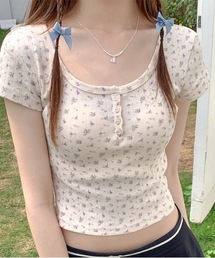 フラワーヘンリー レース ショート Tシャツ