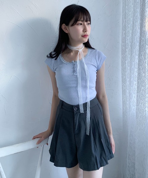 Teem Store(チームストア)の「フラワーヘンリー レース ショート Tシャツ(Tシャツ/カットソー・レディース・ピンク系その他/ブルー/ホワイト系その他2/パープル/ホワイト/ピンク/ホワイト系その他・F)」の22枚目の写真