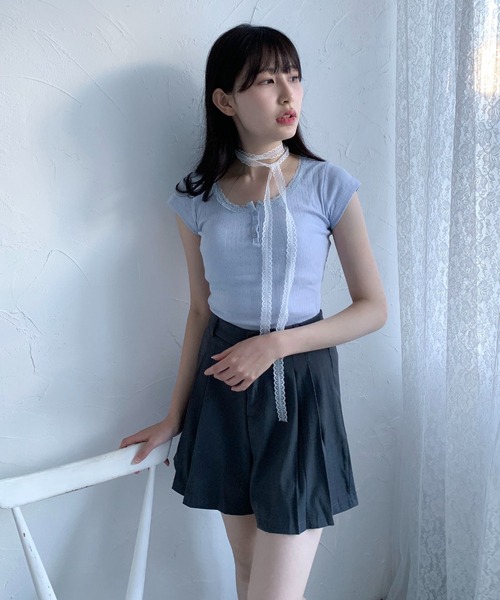 Teem Store(チームストア)の「フラワーヘンリー レース ショート Tシャツ(Tシャツ/カットソー・レディース・ピンク系その他/ブルー/ホワイト系その他2/パープル/ホワイト/ピンク/ホワイト系その他・F)」の21枚目の写真