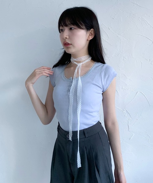 Teem Store(チームストア)の「フラワーヘンリー レース ショート Tシャツ(Tシャツ/カットソー・レディース・ピンク系その他/ブルー/ホワイト系その他2/パープル/ホワイト/ピンク/ホワイト系その他・F)」の20枚目の写真