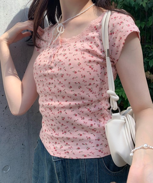 Teem Store(チームストア)の「フラワーヘンリー レース ショート Tシャツ(Tシャツ/カットソー・レディース・ピンク系その他/ブルー/ホワイト系その他2/パープル/ホワイト/ピンク/ホワイト系その他・F)」の17枚目の写真
