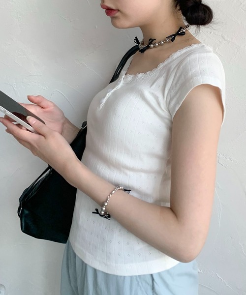Teem Store(チームストア)の「フラワーヘンリー レース ショート Tシャツ(Tシャツ/カットソー・レディース・ピンク系その他/ブルー/ホワイト系その他2/パープル/ホワイト/ピンク/ホワイト系その他・F)」の13枚目の写真