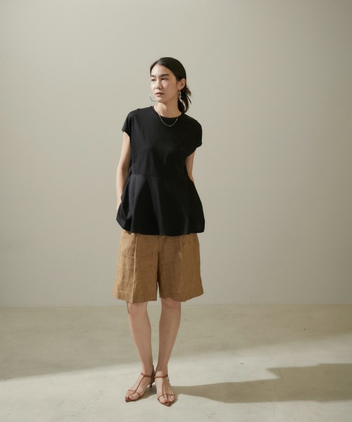 SALON adam et rope'(サロン アダム エ ロペ)の「【WEB限定】フレンチスリーブペプラムTシャツ(Tシャツ/カットソー・レディース・ブラウン/オフホワイト/ブラック・FREE)」の14枚目の写真
