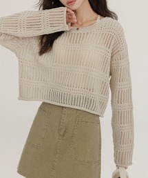 チェックシアーニットトップス≪手洗い可能≫