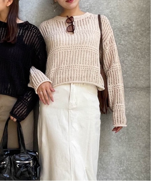 ketty cherie（ケティシェリー）の「チェックシアーニットトップス≪手洗い可能≫（ニット/セーター・レディース・ブラック/ベージュ・M）」の15枚目の写真