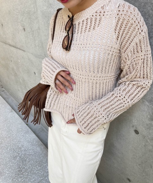 ketty cherie（ケティシェリー）の「チェックシアーニットトップス≪手洗い可能≫（ニット/セーター・レディース・ブラック/ベージュ・M）」の4枚目の写真