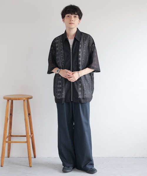 RAGEBLUE（レイジブルー）の「透かし柄レースジップシャツ（シャツ/ブラウス・メンズ・ブラック/ホワイト・MEDIUM/LARGE）」の13枚目の写真