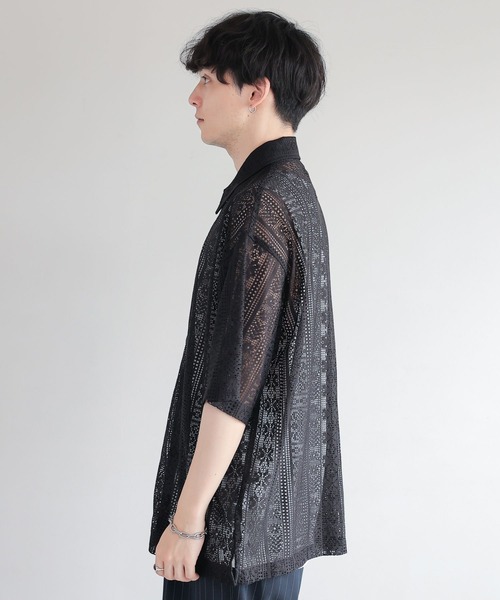 RAGEBLUE（レイジブルー）の「透かし柄レースジップシャツ（シャツ/ブラウス・メンズ・ブラック/ホワイト・MEDIUM/LARGE）」の14枚目の写真