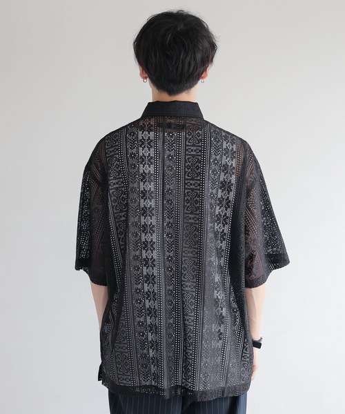 RAGEBLUE（レイジブルー）の「透かし柄レースジップシャツ（シャツ/ブラウス・メンズ・ブラック/ホワイト・MEDIUM/LARGE）」の15枚目の写真