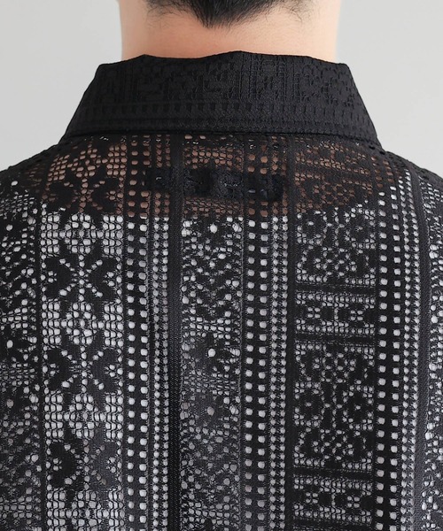 RAGEBLUE（レイジブルー）の「透かし柄レースジップシャツ（シャツ/ブラウス・メンズ・ブラック/ホワイト・MEDIUM/LARGE）」の16枚目の写真