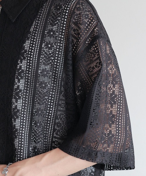 RAGEBLUE（レイジブルー）の「透かし柄レースジップシャツ（シャツ/ブラウス・メンズ・ブラック/ホワイト・MEDIUM/LARGE）」の18枚目の写真