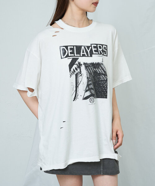 RAY CASSIN(レイカズン)の「ダメージプリントルーズTシャツ(Tシャツ/カットソー・レディース・アイボリー/ブラック/チャコールグレー・FREE)」の4枚目の写真