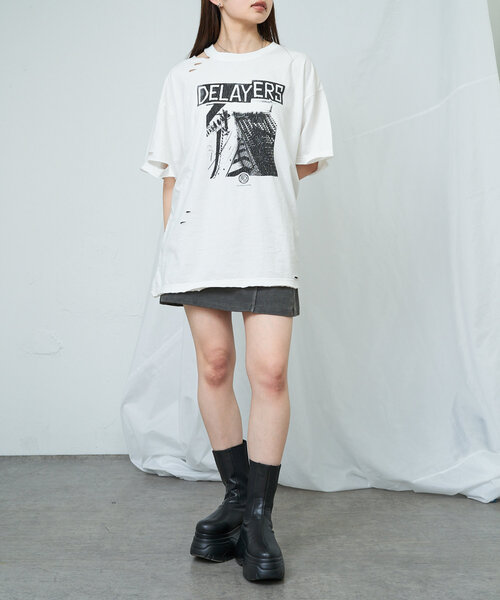 RAY CASSIN(レイカズン)の「ダメージプリントルーズTシャツ(Tシャツ/カットソー・レディース・アイボリー/ブラック/チャコールグレー・FREE)」の5枚目の写真