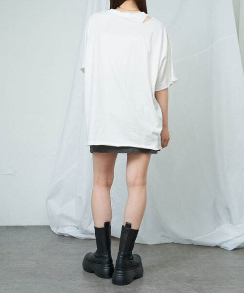 RAY CASSIN(レイカズン)の「ダメージプリントルーズTシャツ(Tシャツ/カットソー・レディース・アイボリー/ブラック/チャコールグレー・FREE)」の7枚目の写真