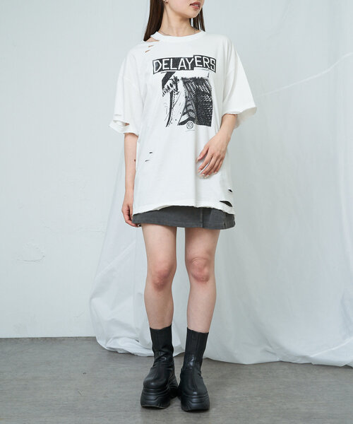RAY CASSIN(レイカズン)の「ダメージプリントルーズTシャツ(Tシャツ/カットソー・レディース・アイボリー/ブラック/チャコールグレー・FREE)」の8枚目の写真