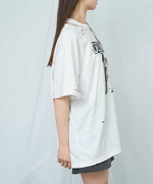 RAY CASSIN(レイカズン)の「ダメージプリントルーズTシャツ(Tシャツ/カットソー・レディース・アイボリー/ブラック/チャコールグレー・FREE)」の9枚目の写真