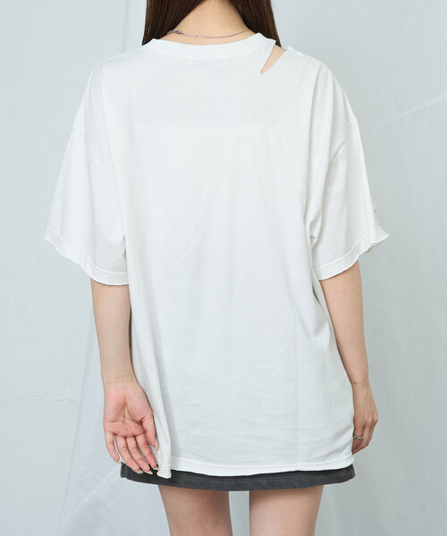 RAY CASSIN(レイカズン)の「ダメージプリントルーズTシャツ(Tシャツ/カットソー・レディース・アイボリー/ブラック/チャコールグレー・FREE)」の10枚目の写真