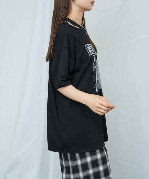 RAY CASSIN(レイカズン)の「ダメージプリントルーズTシャツ(Tシャツ/カットソー・レディース・アイボリー/ブラック/チャコールグレー・FREE)」の19枚目の写真