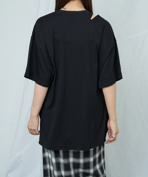 RAY CASSIN(レイカズン)の「ダメージプリントルーズTシャツ(Tシャツ/カットソー・レディース・アイボリー/ブラック/チャコールグレー・FREE)」の20枚目の写真