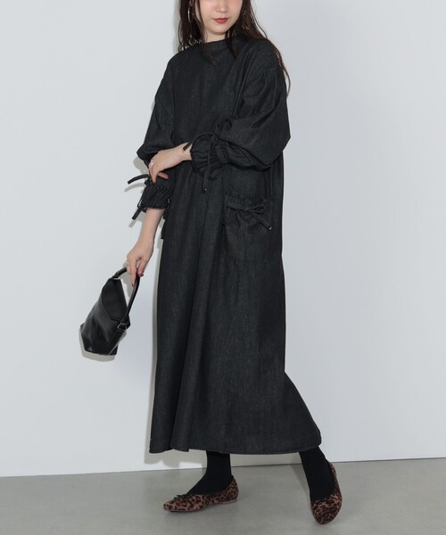 Bonjour diary 限定 チュニックワンピース ブラックデニム Bonjour diary 限定 チュニックワンピース ブラックデニム