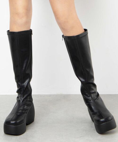 WEGO(ウィゴー)の「WEGO/厚底ウェッジソールロングブーツ(ブーツ・レディース・ブラック・MEDIUM/LARGE)」の2枚目の写真