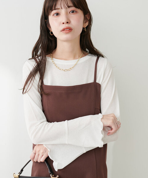 natural couture(ナチュラルクチュール)の「ざらざらシアー天竺2wayトップス(Tシャツ/カットソー・レディース・ボルドー/ライトグレー/ブラック/オフホワイト・FREE)」の1枚目の写真