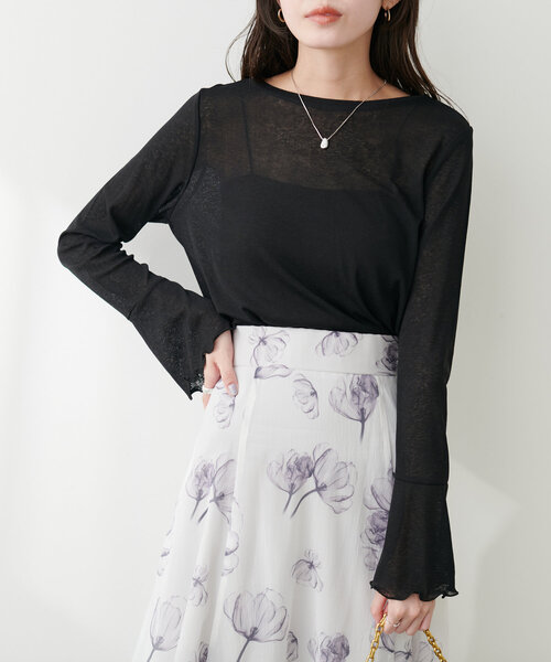 natural couture(ナチュラルクチュール)の「ざらざらシアー天竺2wayトップス(Tシャツ/カットソー・レディース・ボルドー/ライトグレー/ブラック/オフホワイト・FREE)」の2枚目の写真