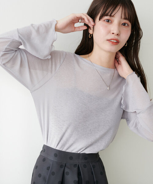 natural couture(ナチュラルクチュール)の「ざらざらシアー天竺2wayトップス(Tシャツ/カットソー・レディース・ボルドー/ライトグレー/ブラック/オフホワイト・FREE)」の21枚目の写真