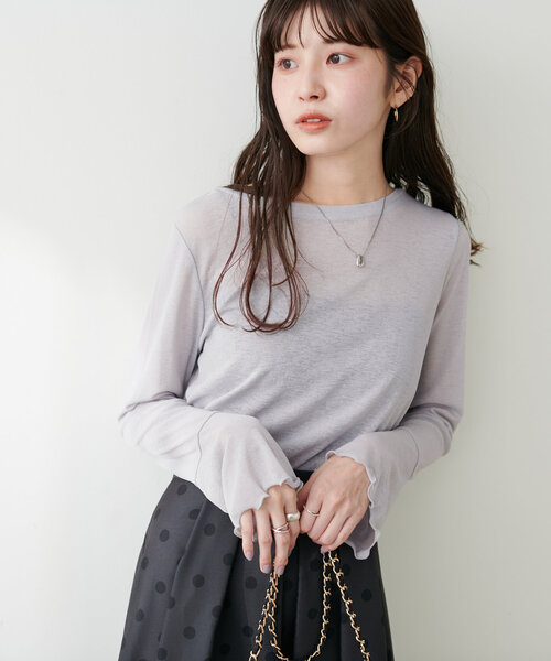セール】ざらざらシアー天竺2wayトップス（Tシャツ/カットソー