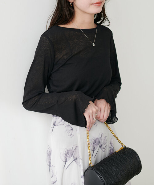 natural couture(ナチュラルクチュール)の「ざらざらシアー天竺2wayトップス(Tシャツ/カットソー・レディース・ボルドー/ライトグレー/ブラック/オフホワイト・FREE)」の18枚目の写真