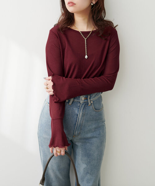 natural couture(ナチュラルクチュール)の「ざらざらシアー天竺2wayトップス(Tシャツ/カットソー・レディース・ボルドー/ライトグレー/ブラック/オフホワイト・FREE)」の15枚目の写真