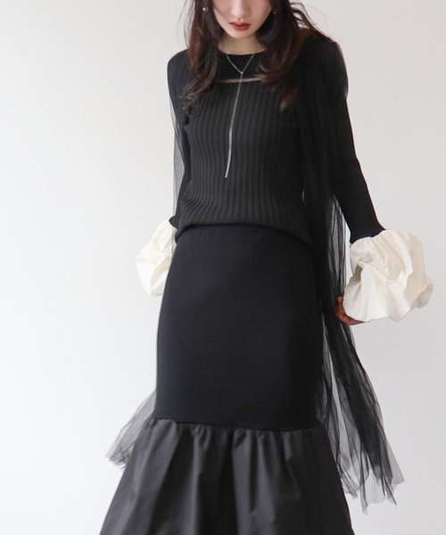 Three Four Time(スリーフォータイム)の「チュールロングジレ(カーディガン/ボレロ・レディース・グレー/アイボリー/ブラック・FREE)」の2枚目の写真