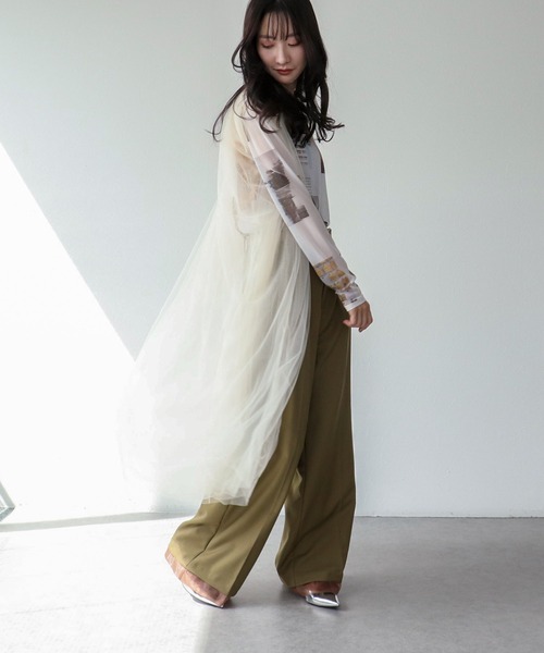 Three Four Time(スリーフォータイム)の「チュールロングジレ(カーディガン/ボレロ・レディース・グレー/アイボリー/ブラック・FREE)」の5枚目の写真