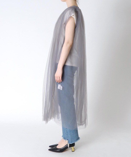 Three Four Time(スリーフォータイム)の「チュールロングジレ(カーディガン/ボレロ・レディース・グレー/アイボリー/ブラック・FREE)」の19枚目の写真