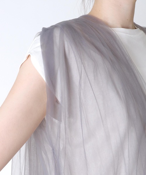 Three Four Time(スリーフォータイム)の「チュールロングジレ(カーディガン/ボレロ・レディース・グレー/アイボリー/ブラック・FREE)」の21枚目の写真