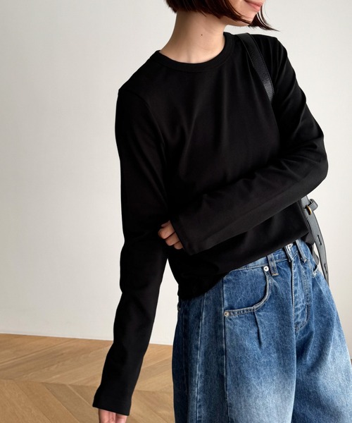 【 】Jeans Timeless Script コットン Tシャツ ♪ El mar コットンストレッチロングTシャツ（Tシャツ/カットソー