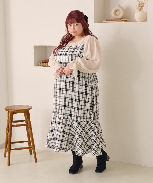 Louiosy(ルオシー)の「【大きいサイズ】ツイードマーメイドワンピース(ワンピース・レディース・ブラック/ホワイト・3L/4L)」の12枚目の写真