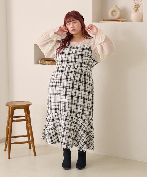 Louiosy(ルオシー)の「【大きいサイズ】ツイードマーメイドワンピース(ワンピース・レディース・ブラック/ホワイト・3L/4L)」の13枚目の写真