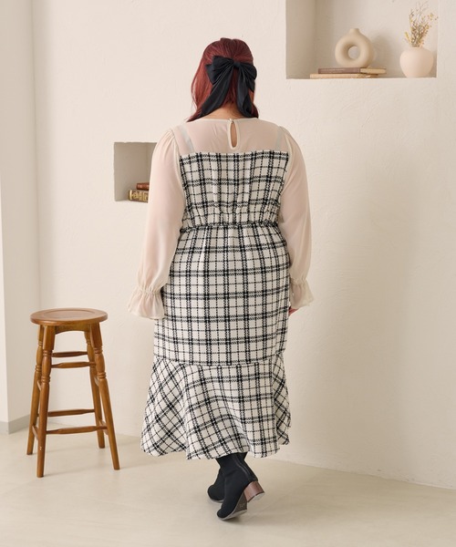 Louiosy(ルオシー)の「【大きいサイズ】ツイードマーメイドワンピース(ワンピース・レディース・ブラック/ホワイト・3L/4L)」の14枚目の写真