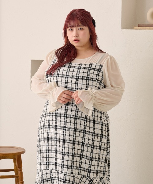 Louiosy(ルオシー)の「【大きいサイズ】ツイードマーメイドワンピース(ワンピース・レディース・ブラック/ホワイト・3L/4L)」の15枚目の写真