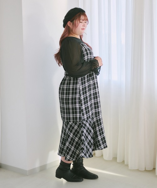 Louiosy(ルオシー)の「【大きいサイズ】ツイードマーメイドワンピース(ワンピース・レディース・ブラック/ホワイト・3L/4L)」の19枚目の写真