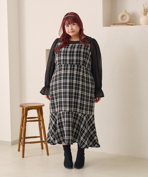 Louiosy(ルオシー)の「【大きいサイズ】ツイードマーメイドワンピース(ワンピース・レディース・ブラック/ホワイト・3L/4L)」の21枚目の写真