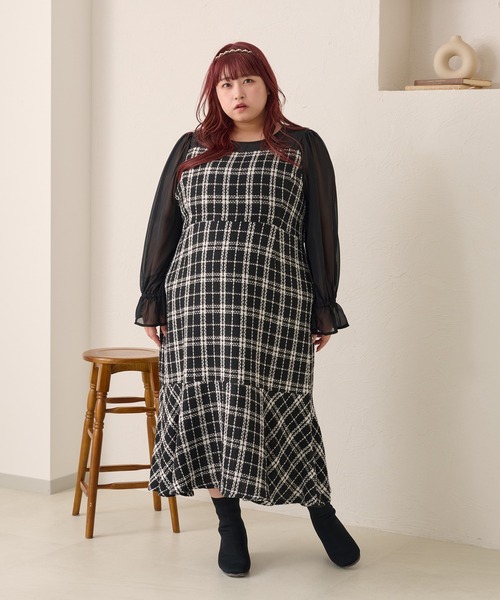 Louiosy(ルオシー)の「【大きいサイズ】ツイードマーメイドワンピース(ワンピース・レディース・ブラック/ホワイト・3L/4L)」の22枚目の写真