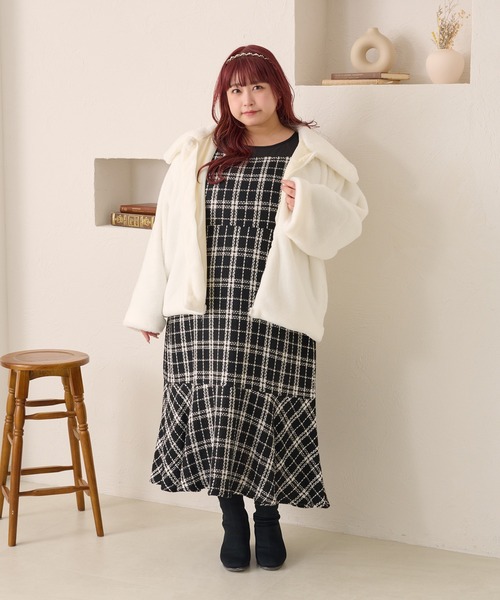 Louiosy(ルオシー)の「【大きいサイズ】ツイードマーメイドワンピース(ワンピース・レディース・ブラック/ホワイト・3L/4L)」の8枚目の写真