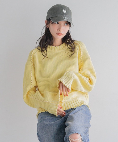 LOWRYS FARM（ローリーズファーム）の「プリプリニットＬＳ 133564（ニット/セーター・レディース・イエロー/ブラック/オフホワイト・FREE）」の3枚目の写真