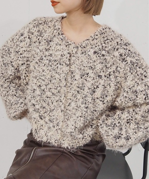 tiptop(ティップトップ)の「【前後2way】ミックスフェザーショート丈カーディガン(カーディガン/ボレロ・レディース・ホワイト系その他/レッド/ネイビー/アイボリー・FREE)」の1枚目の写真