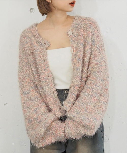tiptop(ティップトップ)の「【前後2way】ミックスフェザーショート丈カーディガン(カーディガン/ボレロ・レディース・ホワイト系その他/レッド/ネイビー/アイボリー・FREE)」の6枚目の写真